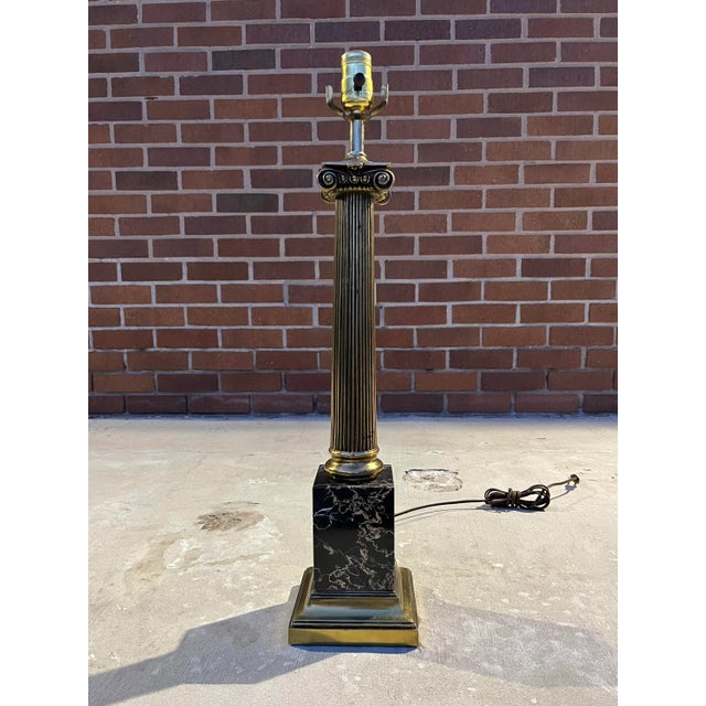 Midcentury Portoro Marble & Brass Ionic Column Table Lamp Italy For Sale - Image 13 of 13