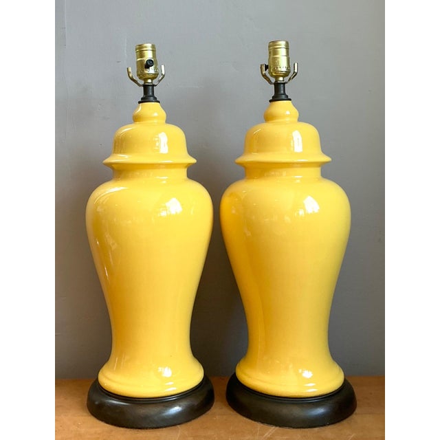 Vintage Glazed Ceramic Ginger Jar Lamps - Set of 2 For Sale - Image 13 of 16