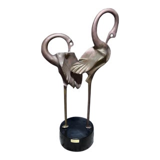 1980s Monumental Signed Somchai Hattakitkosol Bronze Flamingo Sculpture, 56” High For Sale