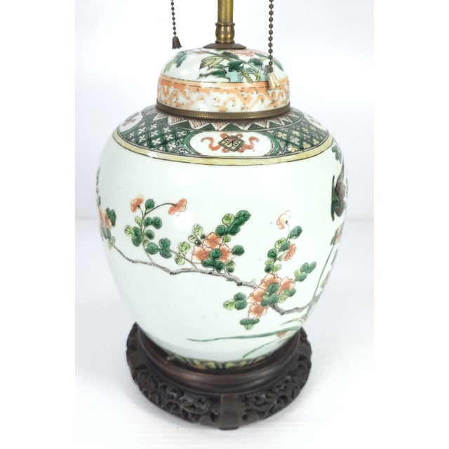 Mid 19th Century 19th Century Chinese Famille Verte Porcelain Ginger Jar Lamp Converted to a Lamp With Hardstone Finial For Sale - Image 5 of 13