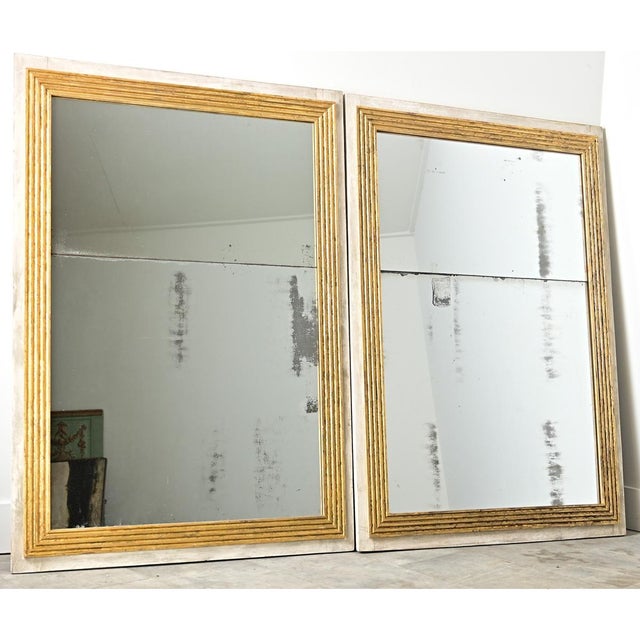 French Pair of Louis XVI Style Reeded Gilt Mirrors For Sale - Image 13 of 14