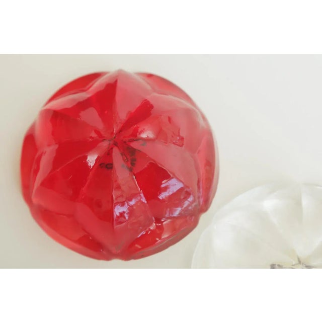 1990s Norman Mercer Lucite Flower Orb Red and Clear Paperweights Pair Of For Sale - Image 9 of 13