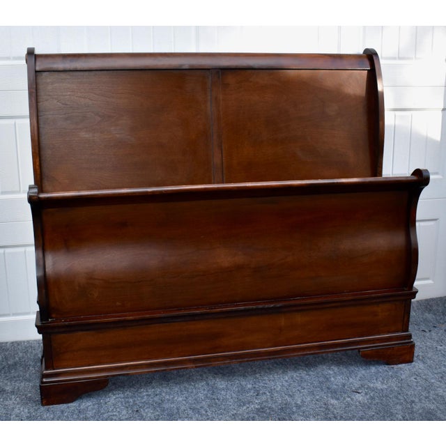 2000 - 2009 Cherry Wood Sleigh Bed Louis Philippe Style Frame Full Size For Sale - Image 5 of 16