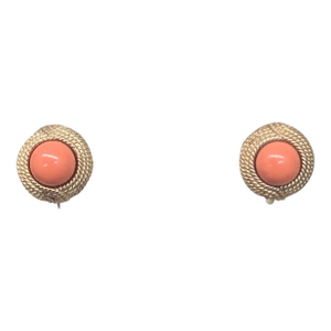 Vintage Signed Ciner Round Goldtone Cabochon Faux-Coral Clip Earrings-2 Pieces