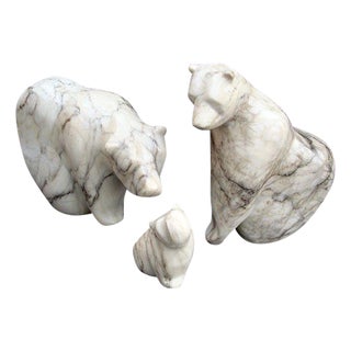 Sculpted Marble Bear Family Trio For Sale