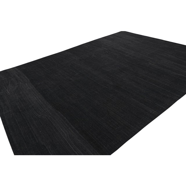 Rug & Kilim Rug & Kilim’s Solid Kilim Rug in Black Tones and Striae For Sale - Image 4 of 7