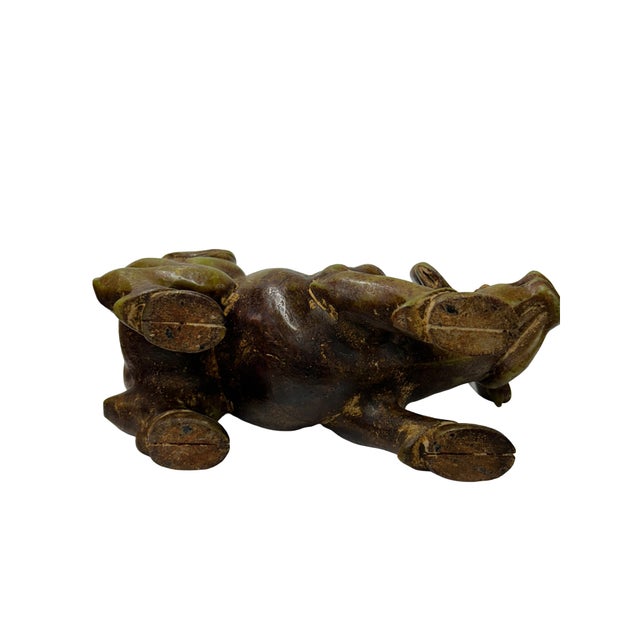 Stone Natural Green Mix Stone Ox Cow Fengshui Artistic Decorative Figure For Sale - Image 7 of 8
