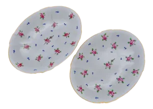 18th Century Paris Porcelain Queen's Factory Roses and Sprigs Oval Dishes - A Pair