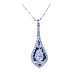 18k (750) White Gold - Natural VVS-vs Diamond & Sapphire: Pendant and Chain
