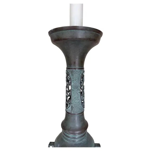 Late 20th Century Mid Century Modern James Mont Style Tall Patinated Bronze Table Lamp, Japan For Sale - Image 12 of 14