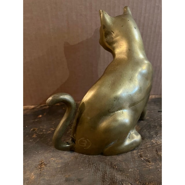 Large Vintage Brass Cat Figurine For Sale - Image 6 of 10