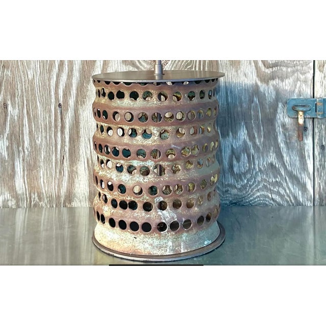 Vintage Boho Punch Cut Cylinder Lamp For Sale - Image 10 of 13