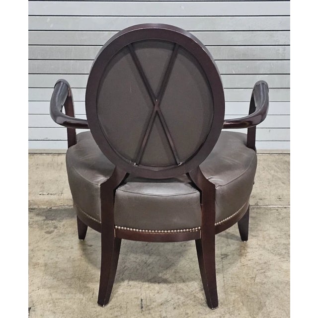 Brown Late 20th Century Oval X-Back Arm Chair Barbara Barry for Baker Furniture Brown Leather Fabric For Sale - Image 8 of 10