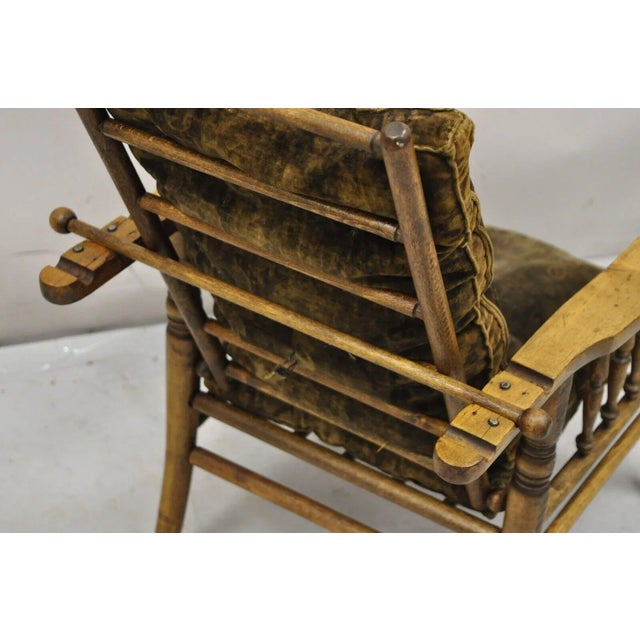 19th Century Antique Arts & Crafts Mission Turn Carved Walnut Small Child's Morris Chair For Sale - Image 10 of 12
