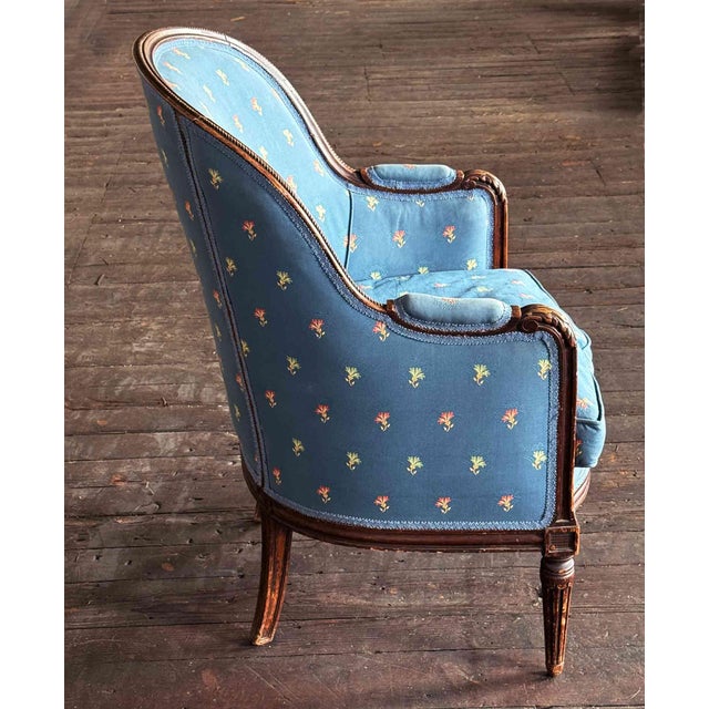 Brown Bergère Armchair French Louis XVI Style For Sale - Image 8 of 8
