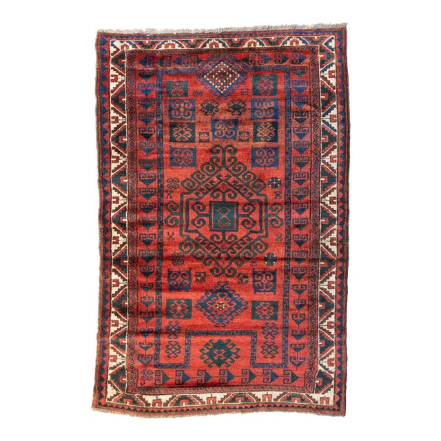 Vintage Red Geometric Tribal Afcan Area Rug, c. 1930s For Sale