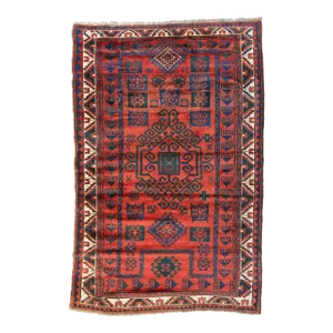 Vintage Red Geometric Tribal Afcan Area Rug, c. 1930s