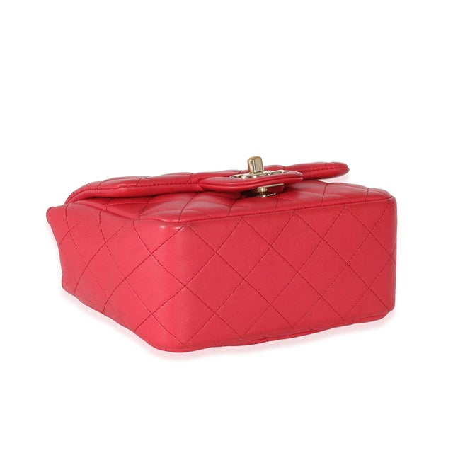 Traditional Dark Pink Quilted Lambskin Mini Square Flap Bag For Sale - Image 3 of 8