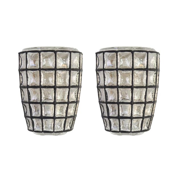 Black Wall Lights in Iron & Glass attributed to Limburg, Germany, 1960s, Set of 2 For Sale - Image 8 of 11