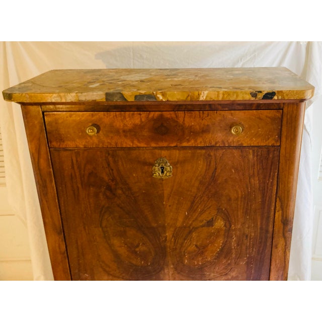 Antique French Louis Philippe Secretary in Walnut With Marble Top Leather Gilt Embossed Writing Surface For Sale In Dallas - Image 6 of 11