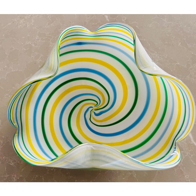 Italian Mid-Century Italian Murano Swirl Glass Bowl For Sale - Image 3 of 6