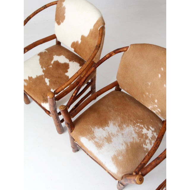 Vintage Old Hickory Hair on Hide Armchairs Set 4 For Sale - Image 15 of 18