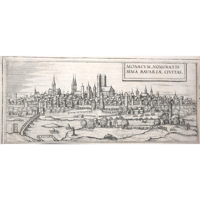 Wonderful black and white aquatint showing an antique view of Munchen, capital of Bavaria. From the collection by Braun G....