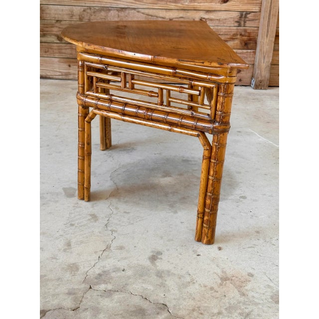 Vintage Bamboo Chinese Style Demi-Lune Center Table With Open Fretwork Design For Sale In Naples, FL - Image 6 of 12