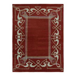 Rug & Kilim’s French Style Art Deco rug in Red & White Geometric Patterns - 13x19 For Sale