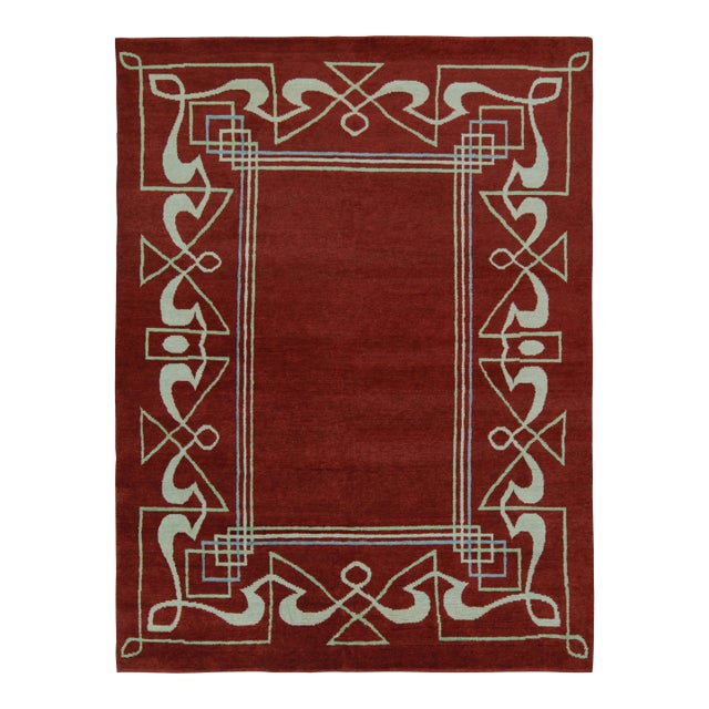Rug & Kilim’s French Style Art Deco rug in Red & White Geometric Patterns - 13x19 For Sale
