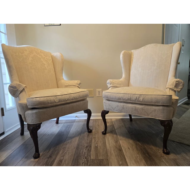 Queen Anne Queen Anne Wing Chairs For Sale - Image 3 of 8