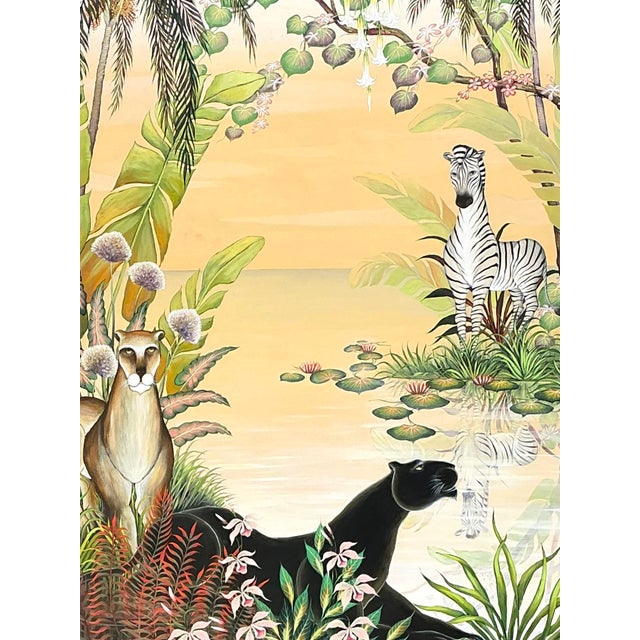 Late 20th Century Vintage Monumental 1999 Original Jungle Oil Painting on Canvas For Sale - Image 5 of 12