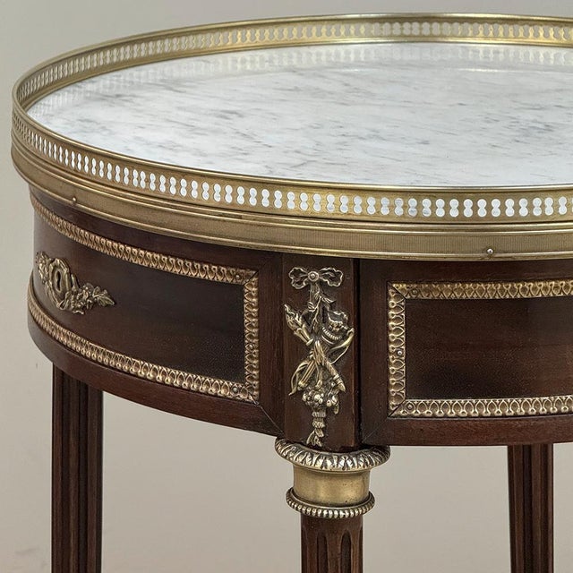 Oxblood Red 19th Century French Louis XVI Mahogany Marble Top Gueridon ~ Round End Table For Sale - Image 8 of 17