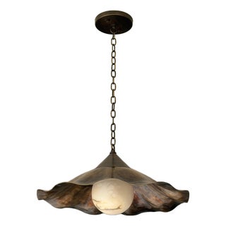 Ruffle Brass Pendant Light, Wavy Kitchen Island Lamp With Alabaster Globe For Sale