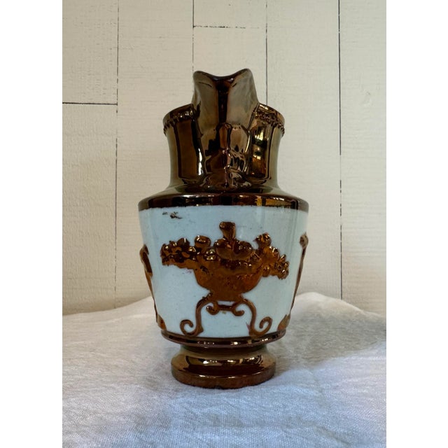Staffordshire Mid 19th Century Antique English Copper Lusterware Pottery Pitcher With Hound and Ram For Sale - Image 4 of 10