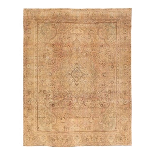 Beige Vintage Persian Handmade Medallion Wool Rug For Sale