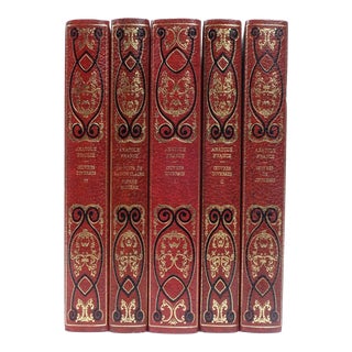 French Leather Bound Books - Set of 5 For Sale