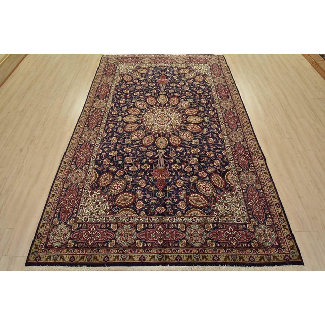 Farmhouse Tabriz Rug 6’6” X 9’7” Blue Wool Vintage Traditional Hand-Knotted Carpet For Sale - Image 3 of 15