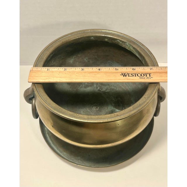 19th Century Qing Dynasty Chinese Bronze Twin Handle Censer Incense Burner 8” Diameter For Sale - Image 9 of 9