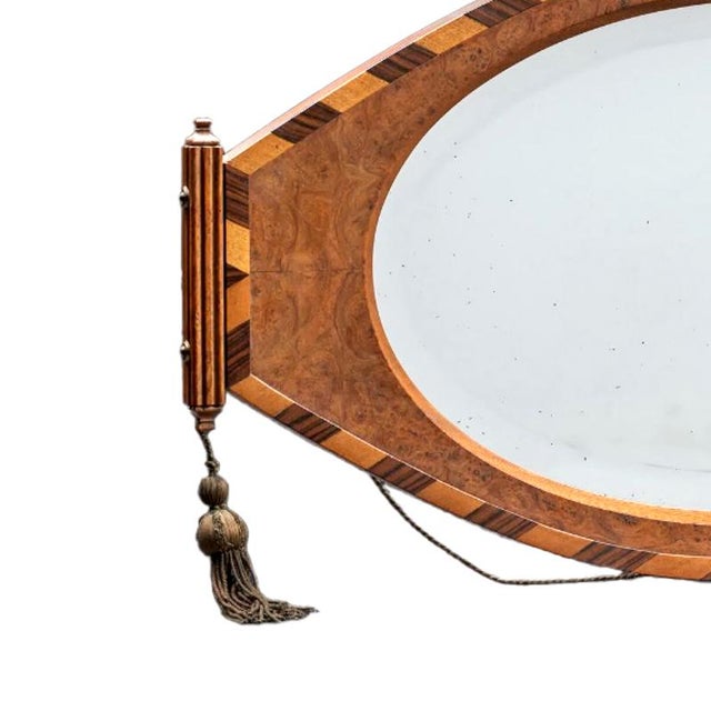 Art Deco Hanging Mirror in Veneer and Marquetry with Ornamental Tassels For Sale - Image 6 of 10