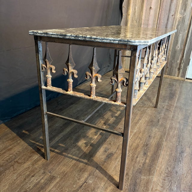 Antique French Wrought Iron Console Table With Marble Top For Sale In Portland, ME - Image 6 of 10