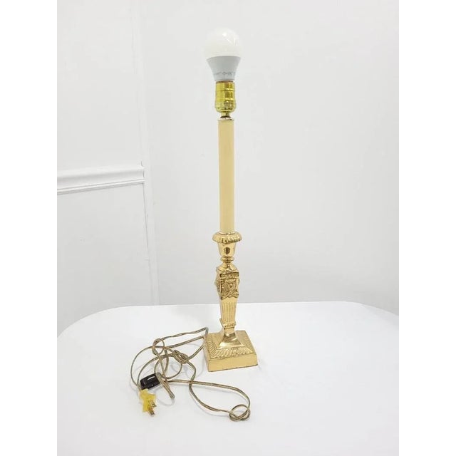 Metal Vintage 1990s Gold Brass Lion Motif Candle Stick Lamp For Sale - Image 7 of 10