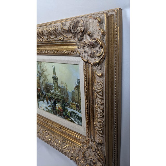 Framed European Winter Street Scene Original Oil Painting Signed Gerald Kott, Mid-20th Century For Sale - Image 12 of 18