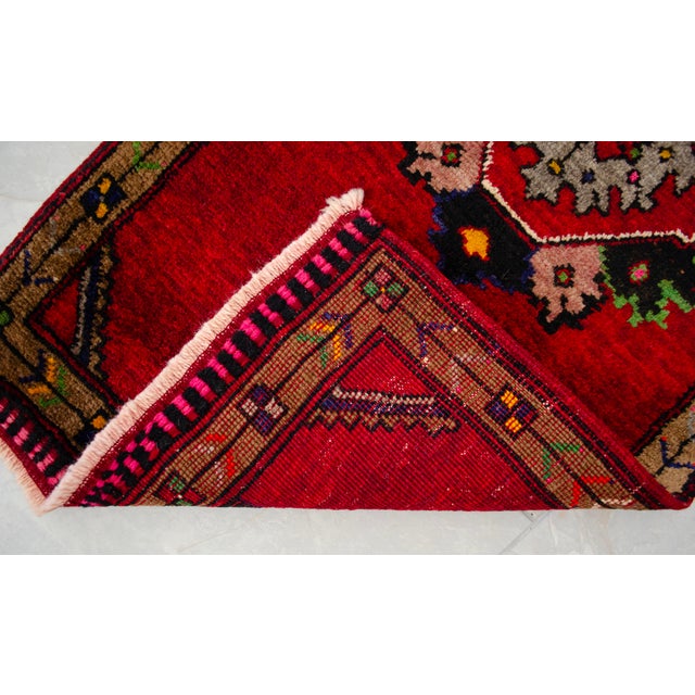 Hand Knotted Small Turkish Rug. Organic Wool 1960's Entryway Decor DoorMat, Accent Rug - 21'' X 45'' For Sale - Image 11 of 12