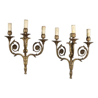 Neoclassical Style Gilt Bronze Wall Lights, Set of 2 For Sale