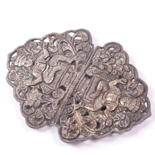 Antique Indian Embossed White Metal Nurses Belt Buckle with Deities, 1930s For Sale - Image 4 of 9