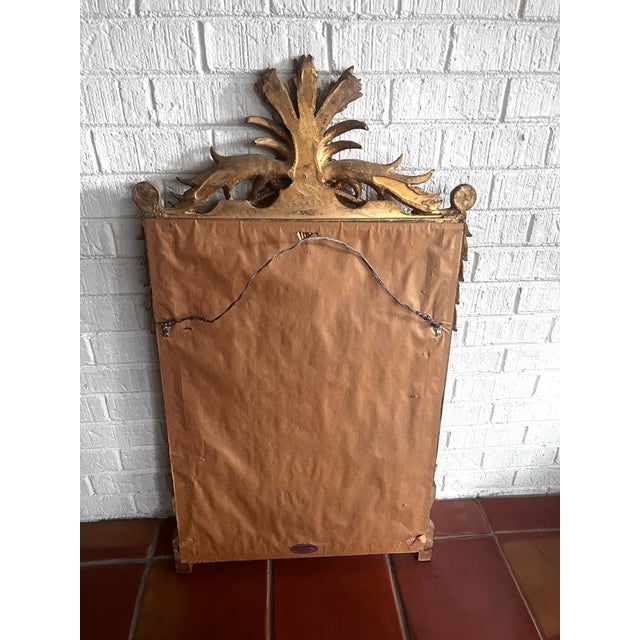 Gold Antique French Carved Giltwood Wheat & Foliate Motif Crest Beveled Mirror For Sale - Image 8 of 10