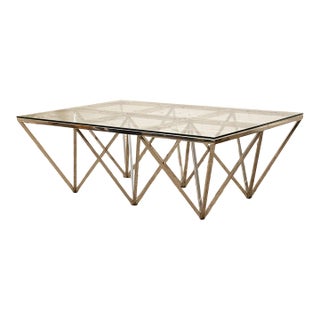 Modern Chrome Geometric Coffee Table With Glass Top For Sale