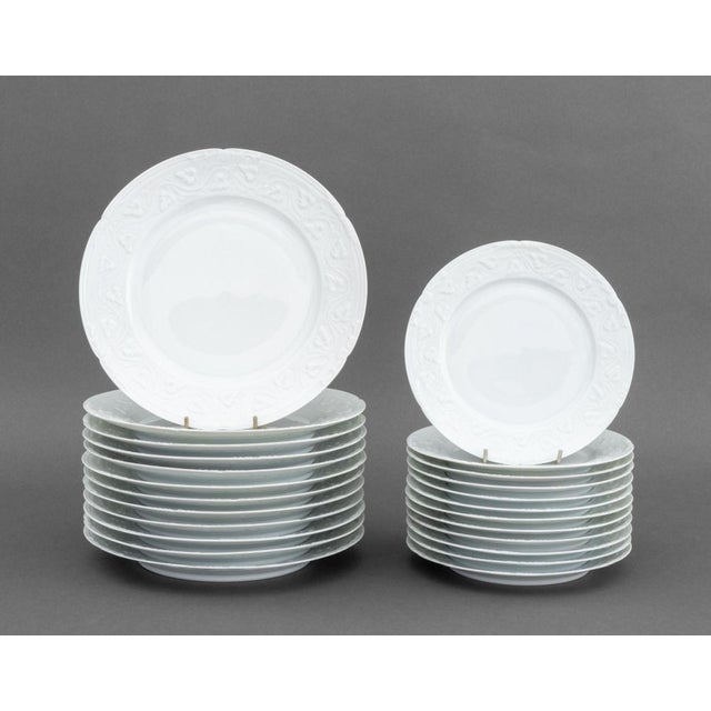 CH Field Haviland Limoges "Imperatrice" Service for Twelve, white china with embossed vine pattern to rim, each marked...