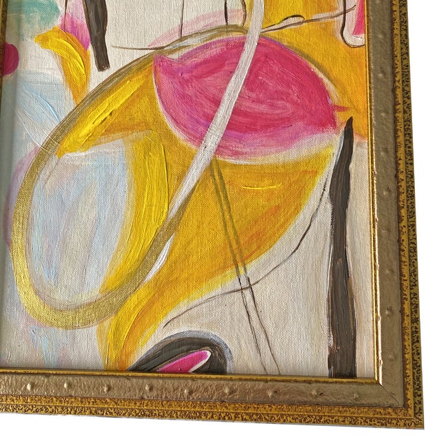 Contemporary Original Abstract Painting Pink Yellow Modern Art Framed Acrylic on Canvas Contemporary Expressionist Wall Art 13x16 For Sale - Image 3 of 5